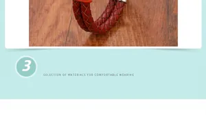 Close-up detail of dark red braided leather strands on a stainless steel men's bracelet