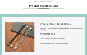 Specifiche del bracciale a catena cubana da 21cm in acciaio inossidabile argento, oro e nero