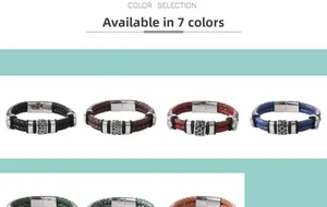 Dettaglio di bracciali in pelle intrecciata in sette colori con chiusure magnetiche