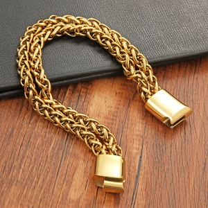 Bracciale da Uomo Punk Hip Hop in Acciaio al Titanio a Doppia Fila Intrecciata Catena di Grano Gioielli in Acciaio Inox