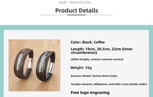 Details zum mehrlagigen geflochtenen Lederarmband mit Magnetverschluss und Maßangaben