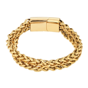 Bracciale punk hip hop da uomo dorato con catena a spiga e fibbia in metallo