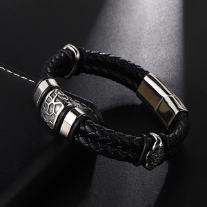 Bracciale da Uomo Vintage in Pelle Intrecciata a Doppio Strato Con Chiusura Magnetica in Acciaio al Titanio Gioielli Retro Casual