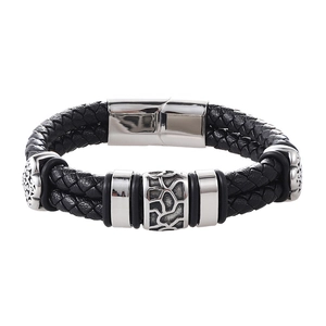 Bracciale da uomo in pelle intrecciata a doppio strato con chiusura magnetica in inox