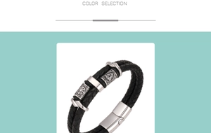 Detailed close-up of men's black leather braid bracelet with Viking silver magnetic buckle
