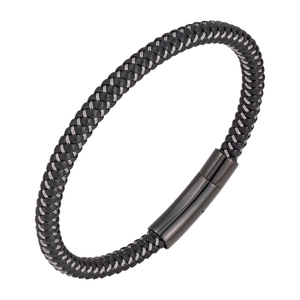 Bracelet pour homme élégant en acier tressé avec fermoir magnétique en noir et gris