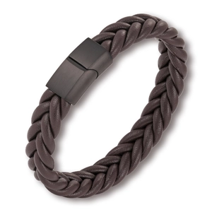 Detail showing high-quality dark brown braided leather and matte black magnetic clasp