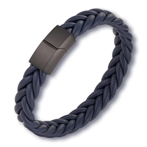 Macro detail of multi-layer braided leather bracelet with black matte magnetic clasp