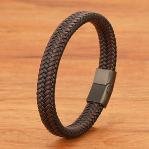 Vintage Braided Leather Bracelet Men Women Stainless Steel Magnetic Clasp Minimalist Fashion Hand Bangle Jewelry Gift