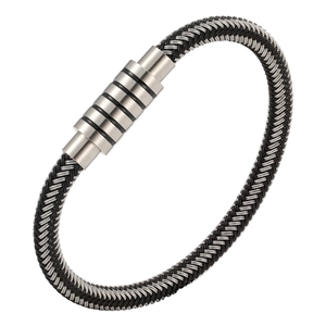 Minimalist men's braided stainless steel wire bracelet with textured magnetic clasp