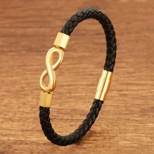 Schwarzes Lederarmband für Herren mit Unendlichkeitssymbol und Gold-Magnetverschluss