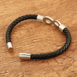Herren Lederarmband geflochten mit Unendlichkeitssymbol und Magnetverschluss
