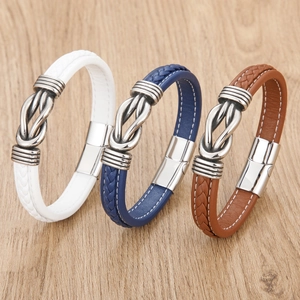 Gevlochten lederen armbanden voor heren met nautische metalen knoop en magneetsluiting
