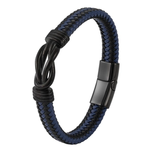 Men's braided leather bracelet with infinity knot design and black magnetic clasp