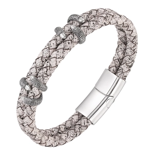 Vintage braided dragon claw leather bracelet with silver magnetic clasp and crackle texture