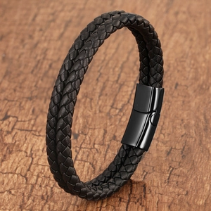 Bracciale in Pelle Intrecciata a Doppio Strato Con Chiusura Magnetica in Acciaio Inossidabile Minimalista Casual da Uomo Donna