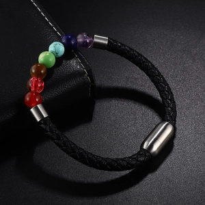 7 Chakra Stein Geflochtenes Lederarmband Mit Titanstahl Magnetverschluss Heilenergie Perlen Yoga Schmuck Für Herren Damen