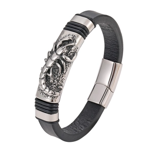 Men's Punk Leather Stainless Steel Bracelet Vintage Animal Scorpion Dragon Skull Eagle Spider Snake Motif Bangle Wristband Jewelry