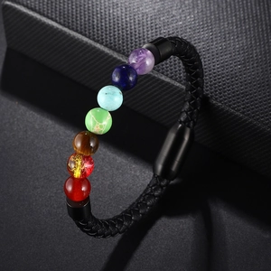 Chakra-Stein-Lederarmband mit Magnetverschluss für Herren und Damen geflochten
