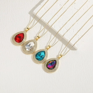 Collane lussuose boho placcate oro 14K con ciondoli in zircone colorato a goccia