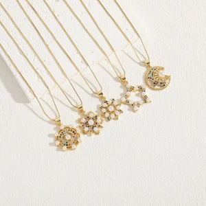 Star and snowflake zircon pearl necklaces with gold finish bohemian style jewelry set