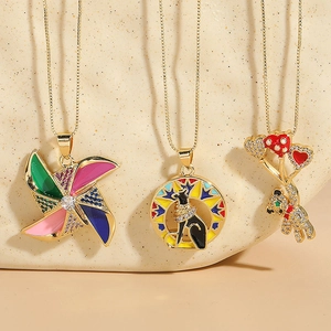 Copper Zirconia Enamel Windmill Egyptian Cat Bear Heart Balloon Pendant Necklace For Women Fashion Sweet Jewelry Gift