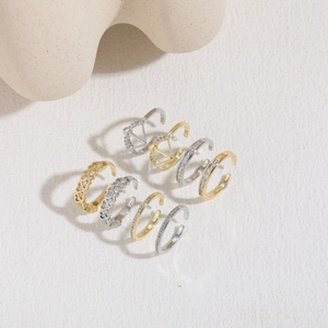 Lot de 8 bagues géométriques minimalistes en zircon or et argent avec design ajustable en V