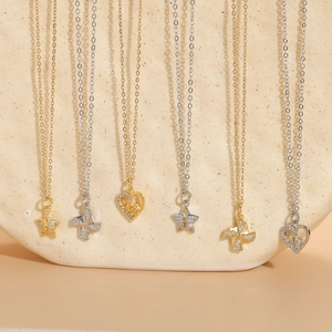 Fashion Zirconia Star Rotating Windmill Heart Pendant Necklace For Women 14K Gold Silver Plated Copper Jewelry Accessory Gift