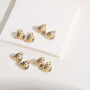 Vintage gold-plated earrings with colorful zircon tropical leaf patterns for women