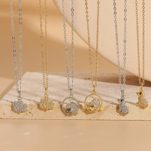 Copper 14K Gold Plated Zircon Unicorn Maple Leaf Dog Pendant Necklace For Women Minimalist Dainty Fashion Jewelry Gift