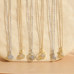 Luxury 14K gold plated zircon unicorn and maple leaf pendant necklaces for women