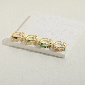 Ensemble de bagues ajustables dorées 14K avec zircons rectangulaires multicolores