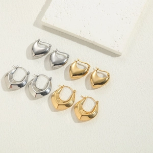 Elegant gold and silver titanium heart and U-shaped geometric earring set for women