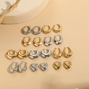 Detailed collection of minimalist gold and silver titanium steel earrings in varied shapes