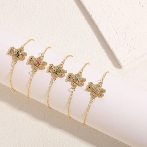 Bracelets luxueux plaqués or 14K avec cinq pendentifs ours en zircon coloré