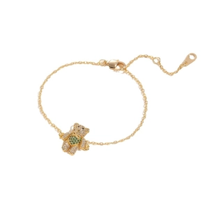Bracelet ours en peluche plaqué or 14K avec pavé de zircons et pierre précieuse verte
