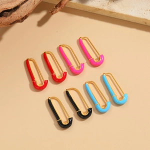 Creative Copper Safety Pin Earrings With 14K Gold Plated Enamel Dripping Oil Dopamine Style Jewelry For Women Party