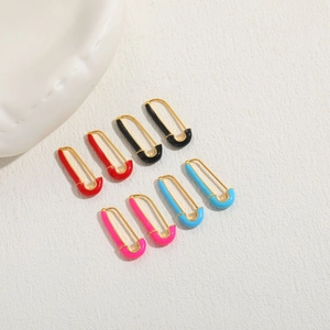 Set of 4 pairs of colorful safety pin earrings in gold finish with vibrant enamel coating