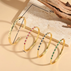 Minimalist gold plated zircon bangles with star patterns and colorful gemstone inlay set