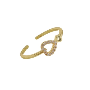 Anillo abierto de doble corazón dorado con pavé de circonitas brillantes y ajustable