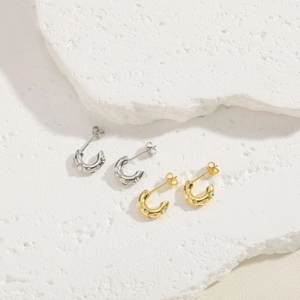 Chic C-shaped opal moon stud earrings in gold and silver plating for women