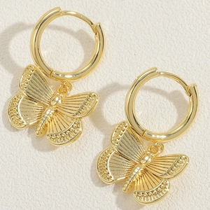 Exquisite 14K gold plated butterfly hoop earrings with detailed embossed wing texture