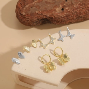 Luxury Zirconia Butterfly Earrings For Women Copper 14K Gold Plated Butterfly Stud Hoop Drop Earrings Fashion Jewelry