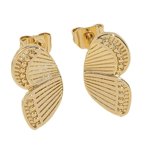 Elegant 14K gold plated butterfly wing stud earrings with sparkling zircon accents