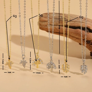 Leaf zircon pendant necklaces in 14K gold and silver plating with 40cm chain