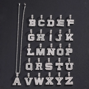 Ensemble collier hip hop avec pendentifs alphabets en argent et zircons incrustés brillants