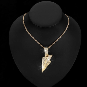 Hip hop style gold plated twist chain with a sparkling rhinestone paper plane pendant