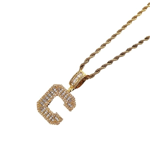 Gold plated hip hop C letter pendant necklace featuring iced out clear zircons