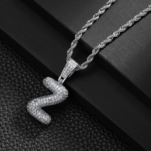 Hip Hop 3D Bubble Letter Pendant Necklace For Men Women Copper Inlaid Zirconia Iced Out Rope Chain Personalized Jewelry