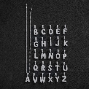 Hip hop style silver zircon paved initial letter necklace set with twist rope chain